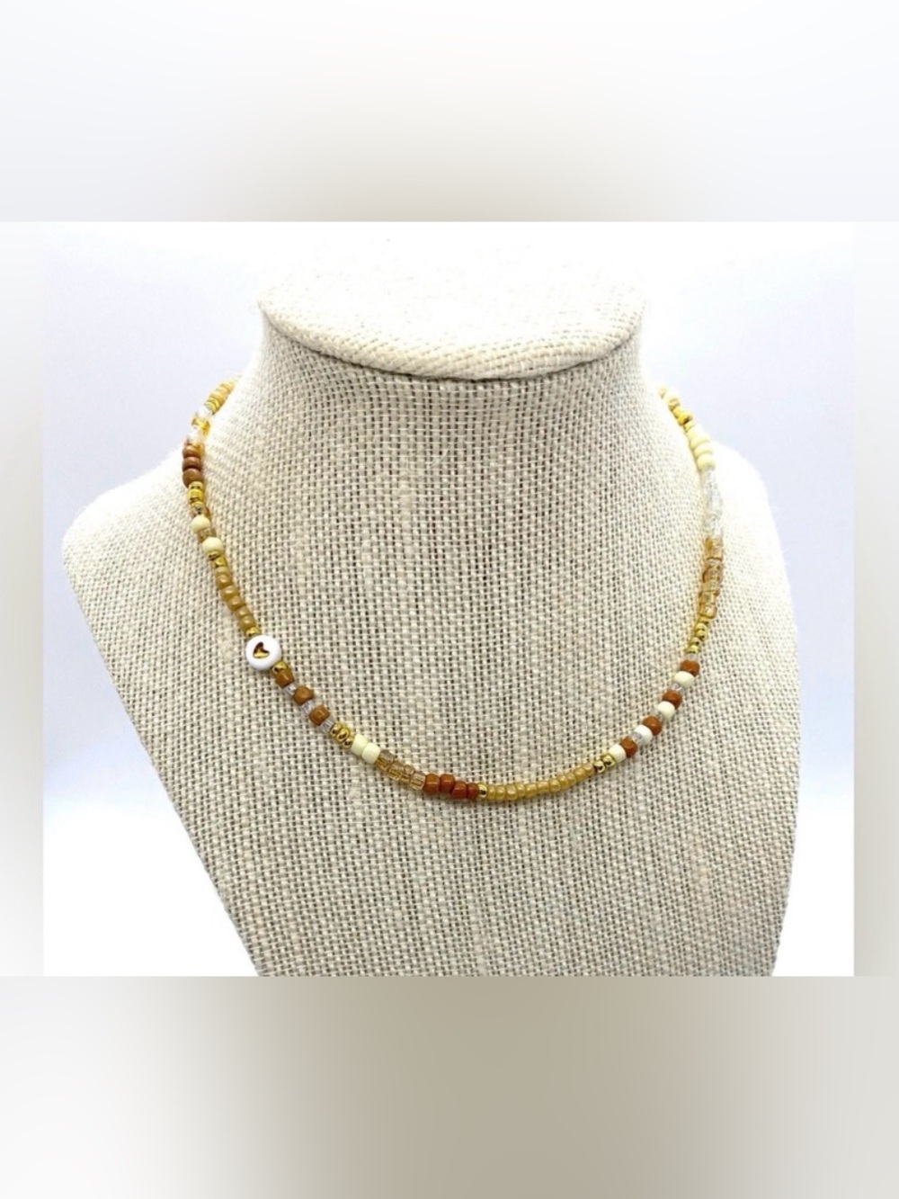 Tan Gold Beaded Necklace Boho Fall Festival Y2K Preppy Cottagecore Eclectic